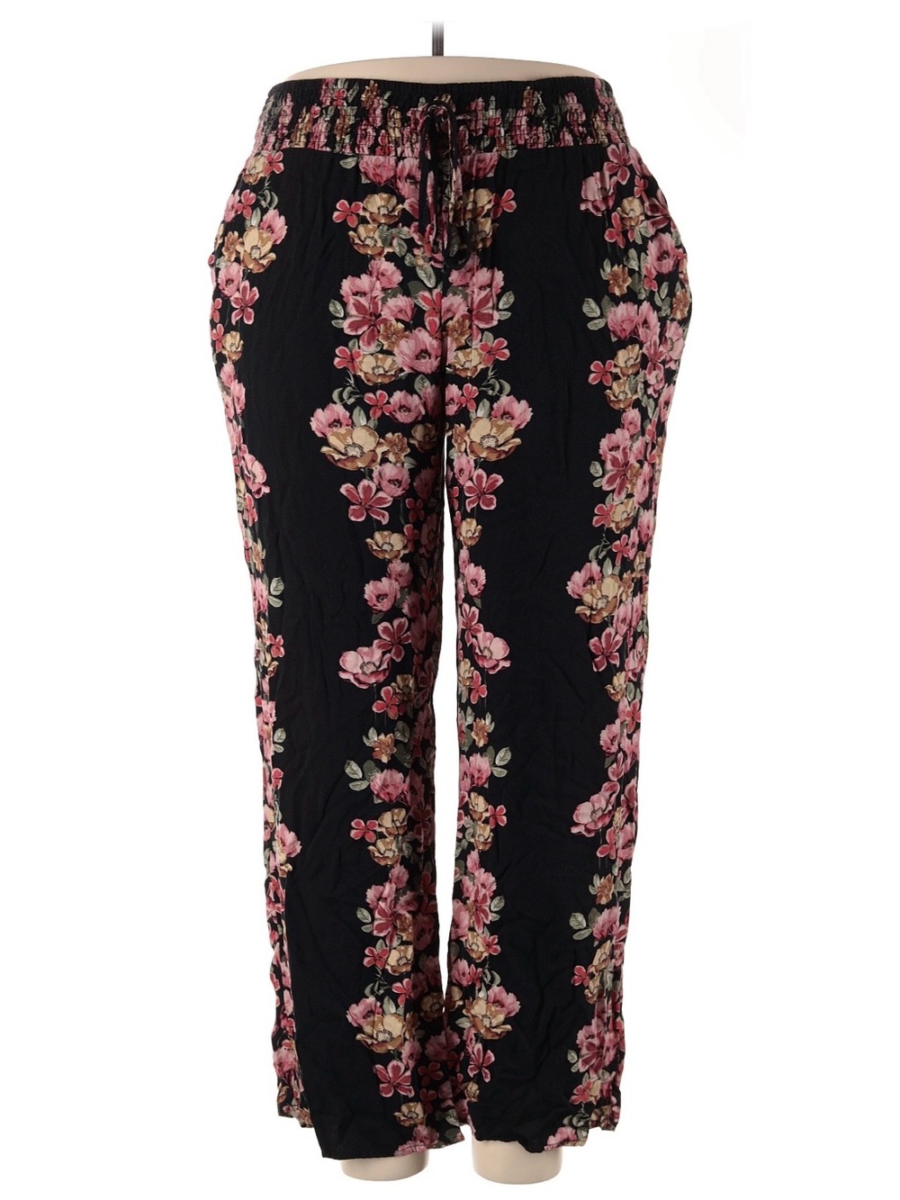 Maurices Black Floral Wide-Leg Pull-On Pants